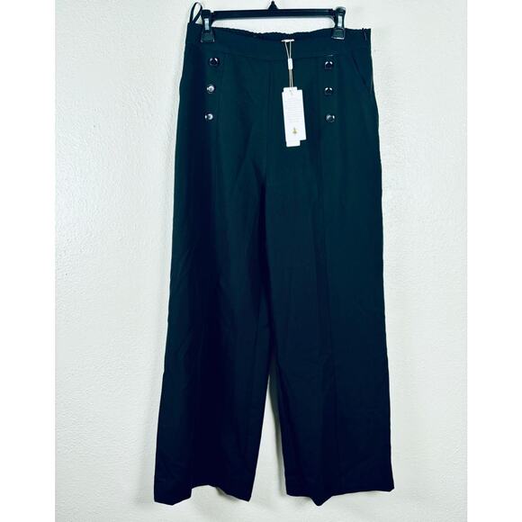Belle Poque Womens High Waisted Wide Leg Pant Sz L Sailor Front Buttons Corpcore - Picture 1 of 8